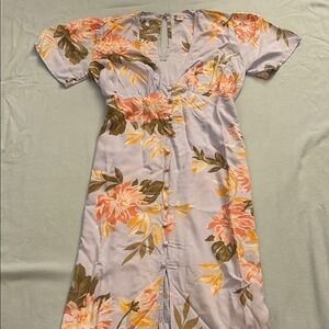 Billabong Pastel Blue Dress with Orange and Yellow Floral Design